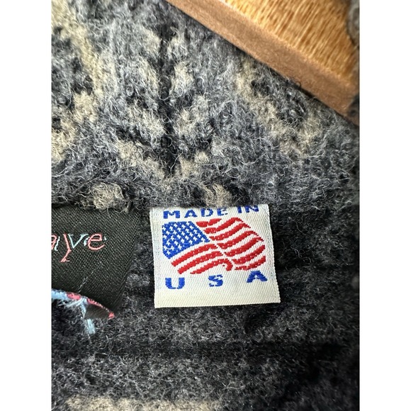 Andrea Faye Jacket Womens Large Grey Aztec Navajo Cabin Shawl Vintage USA - Picture 9 of 9